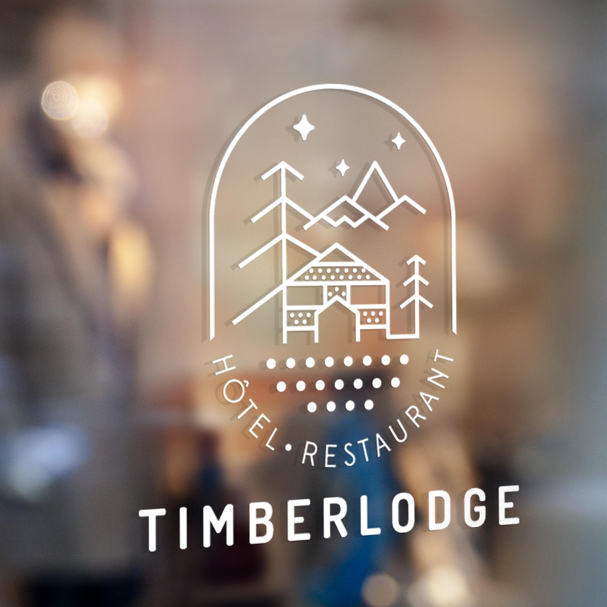 Logo du Timberlodge en vitrophanie