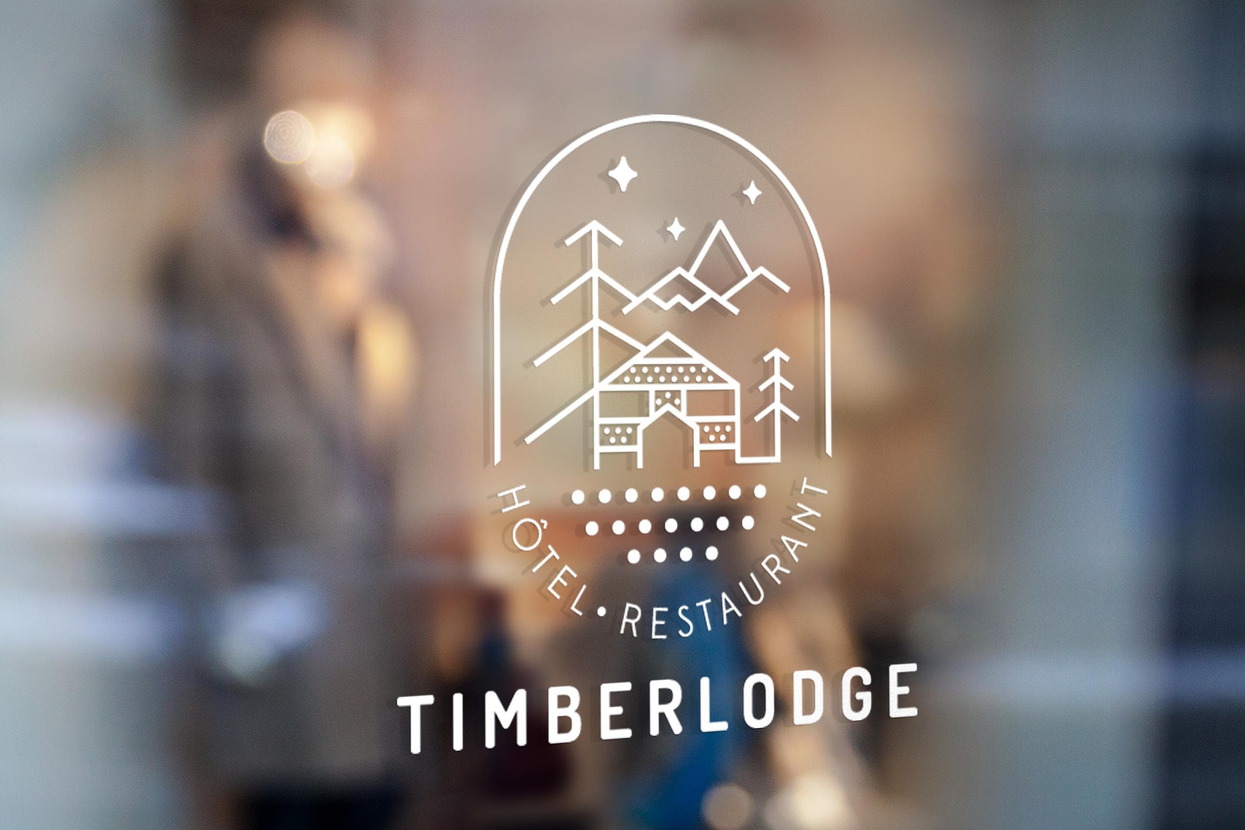 Vitrophanie du logo de l'hôtel-restaurant Timberlodge
